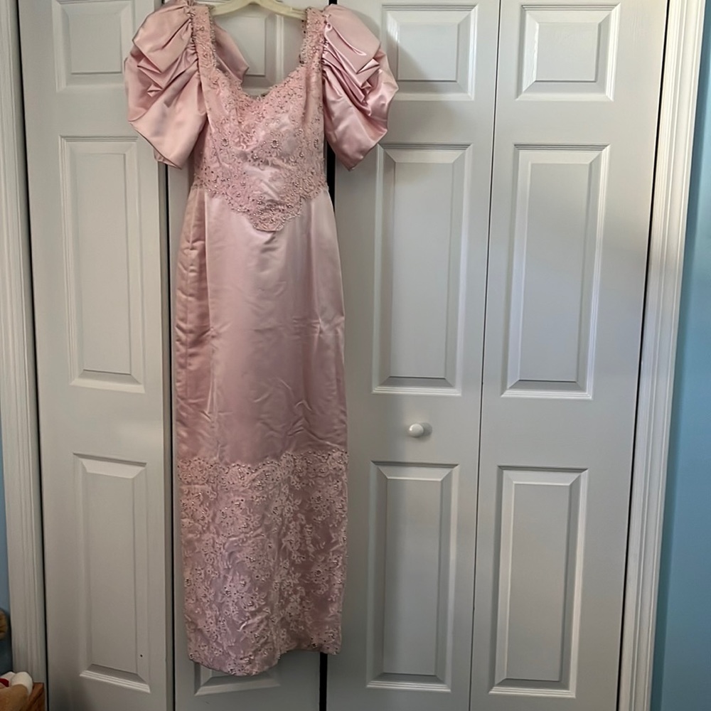 Rose Taft pink satin gown